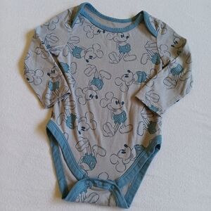 Mickey Mouse Sz 12M Long Sleeve Onesie - Gray and Blue